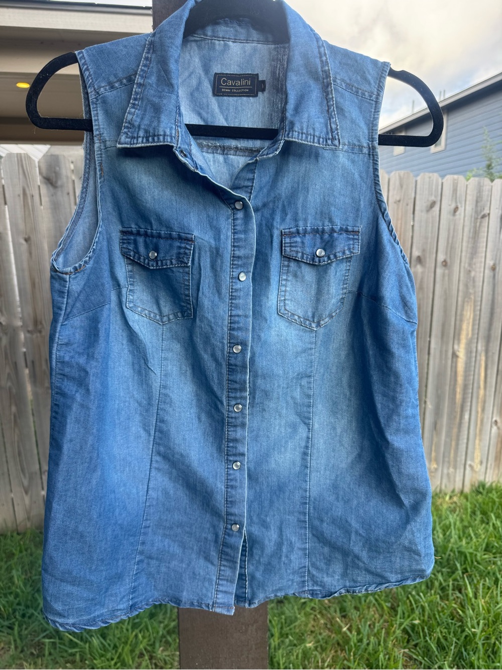 Cavalini Light Blue Denim Top with Branded Patch